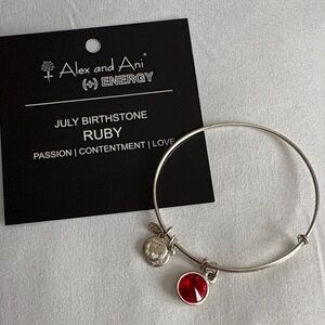 Alex and Ani Silver Bangle with Red Ruby Charm for July Birthstone